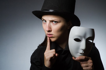 Woman with mask in funny concept