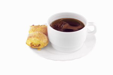 Cup of coffee teapsoon and snack