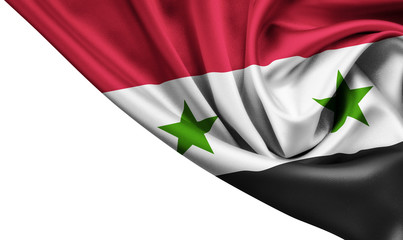 Naklejka premium Syria waving silk flag isolated on white 