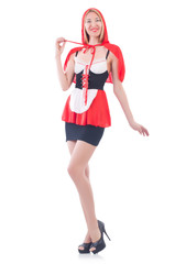 Girl in riding red hood costume isolated on white