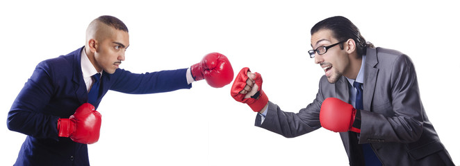 Businessmen boxing isolated on the white