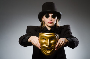Woman with mask in funny concept