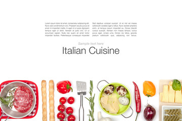 Italian food ingredients on white background