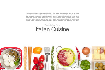 Italian food ingredients on white background