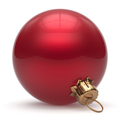 Christmas ball New Year's Eve bauble wintertime decoration red sphere hanging adornment classic. Traditional winter ornament happy holidays Merry Xmas event symbol glossy blank 3d render isolated