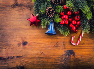 Christmas Time. Christmas border design on the wooden background