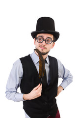 Young man in hat isolated on white