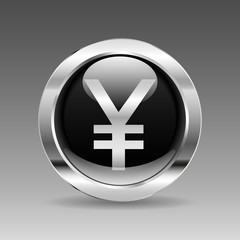 Black glossy chrome button - Japanese Yen sign