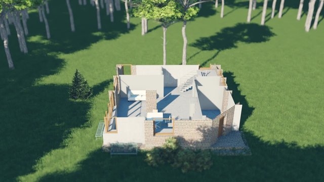 Modern house construction animation in landscape.
