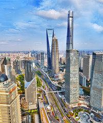 Obraz premium SHANGHAI, CHINA- MAY, 24, 2015: Beautiful skyscrapers, city buil