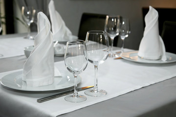 table setting in restaurant close up