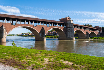 The bridge called "Ponte Coperto", a landmark in Pavia (northern Italy)