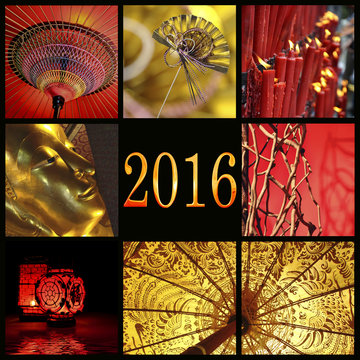 2016, Asia red and gold zen photo collage