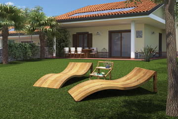 giardino con sdraio 