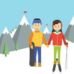 portrait of happy couple skiers