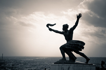 Side statue of the Liberty Statue (Freedom Statue) at the Citadel on Gellert hill in Budapest,...
