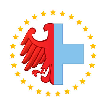 Germany eagle and Medical logo icon design template with red cro