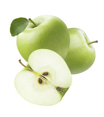 Green apple and cut half isolated on white background