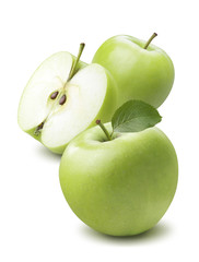 Green apple vertical cut half isolated on white background
