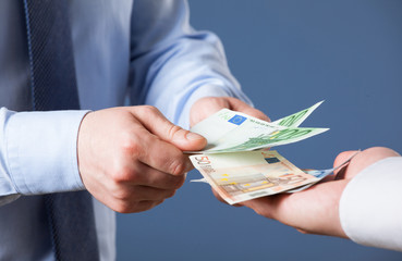 Businessman counting euro banknotes - obrazy, fototapety, plakaty