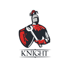 knight with shield and pipe wrench logo
