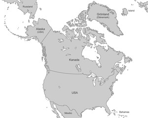 Nordamerika - Karte in Grau (mit Beschriftung)