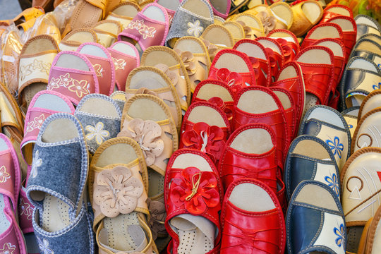Colorful slippers for sale, Krakow, Poland