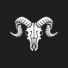 Ram skull logo or icon white on black