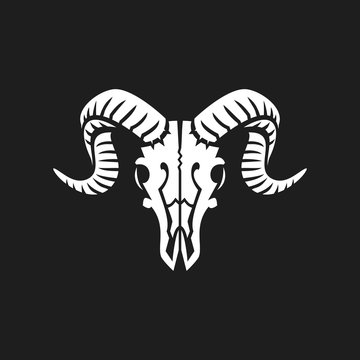 Ram skull logo or icon white on black