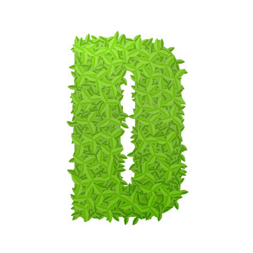 Uppecase letter D consisting of green leaves