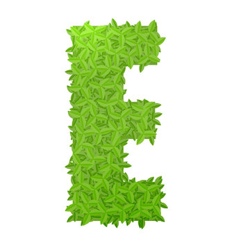 Uppecase letter E consisting of green leaves