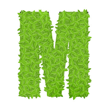 Uppecase letter M consisting of green leaves
