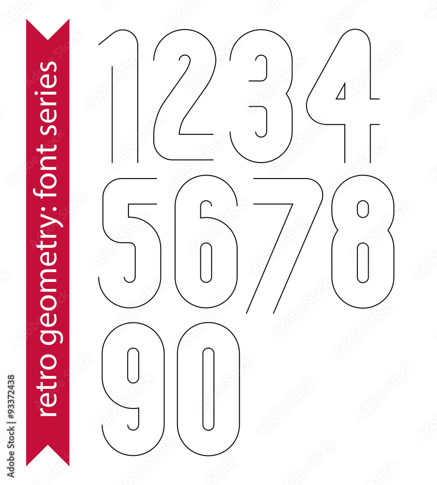 Poster double clear delicate line retro numbers set, vector light digit