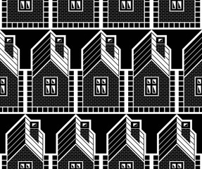 Monochrome houses and cottages continuous vector background