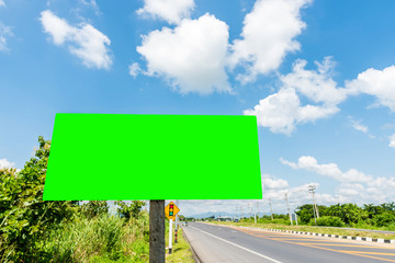 billboard green screen roadside with blue sky