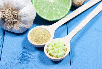 Ginger, lime, and garlic. Concept for natural medicine.