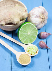 Ginger, lime, and garlic. Concept for natural medicine.