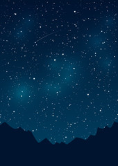 Mountains silhouettes on starry background