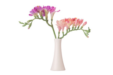 Vase with orchid flower isolated on white