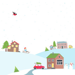 Card with a view of the snow-covered village