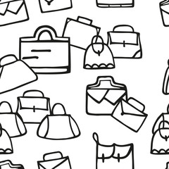 Hand-drawn colorful woman bags black outline on white