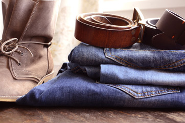 Jeans and Clothing Accessories Close Up