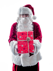 santa claus giving gifts isolated