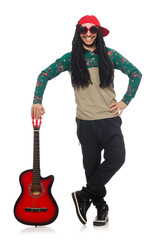 Naklejka premium Man with guitar in musical concept on white