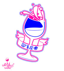 Realistic 3d wineglass, beverage theme illustration. Decorative