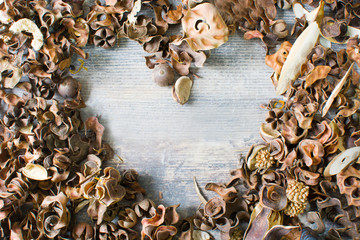 Autumn leaves with heart shape