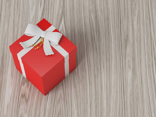 red gift box with white ribbon bow