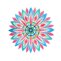Hand drawn mandala in watercolors technique in vector