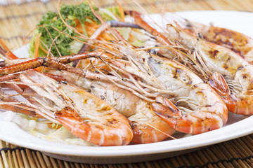 Group of grilled shrimps on the Plate