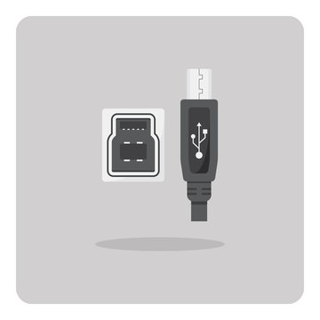 Vector of flat icon, USB Type-B connector on isolated background